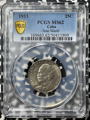 1953 Caribbean 25 Centavos PCGS MS62 Lot#G6161 Silver! Nice UNC!