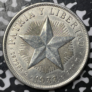 1933 Caribbean 1 Peso Lot#JM6658 Large Silver! Nice Detail, Cleaned