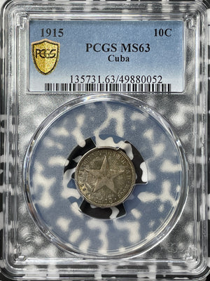 1915 Caribbean 10 Centavos PCGS MS63 Lot#G8152 Silver! Choice UNC!