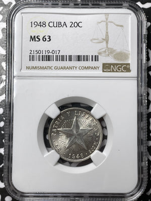1948 Caribbean 20 Centavos NGC MS63 Lot#G6714 Silver! Choice UNC!
