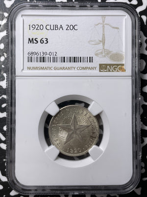 1920 Caribbean 20 Centavos NGC MS63 Lot#G8050 Silver! Choice UNC!