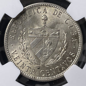 1920 Caribbean 20 Centavos NGC MS63 Lot#G8050 Silver! Choice UNC!