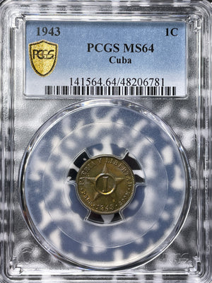 1943 Caribbean 1 Centavo PCGS MS64 Lot#G6802 Choice UNC!