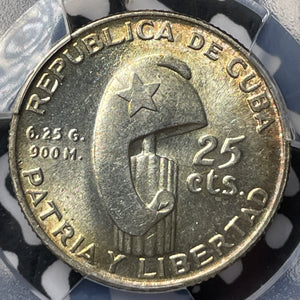 1953 Caribbean 25 Centavos PCGS MS63 Lot#G7716 Silver! Jose Marti