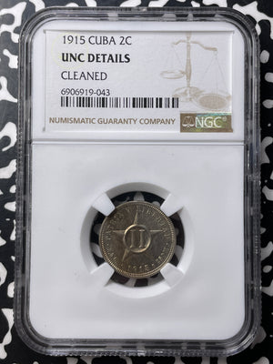 1915 Caribbean 2 Centavos NGC Cleaned-UNC Details Lot#G8817