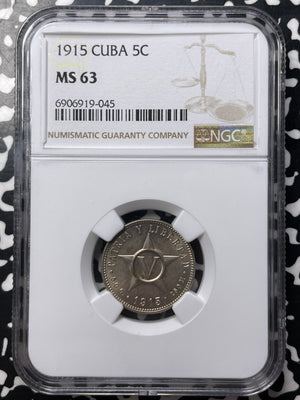 1915 Caribbean 5 Centavos NGC MS63 Lot#G8819 Choice UNC!