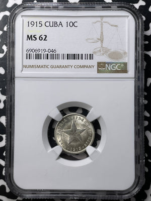 1915 Caribbean 10 Centavos NGC MS62 Lot#G8820 Silver! Nice UNC!