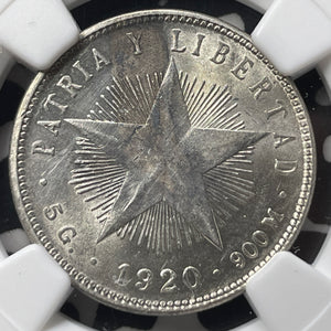 1920 Caribbean 20 Centavos NGC Obv. Stain-UNC Details Lot#G8821 Silver!