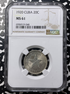 1920 Caribbean 20 Centavos NGC MS61 Lot#G8822 Silver! Nice UNC!