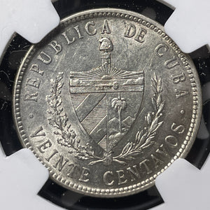 1920 Caribbean 20 Centavos NGC MS61 Lot#G8822 Silver! Nice UNC!