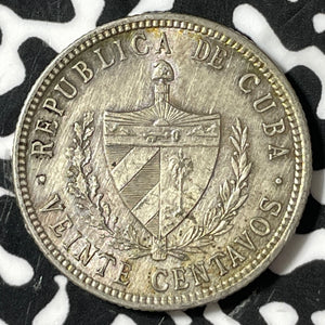 1915 Caribbean 20 Centavos Lot#E0221 Silver! High Grade! Beautiful!