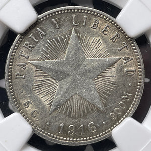 1916 Caribbean 20 Centavos NGC AU58 Lot#G8923 Silver!