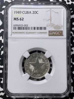 1949 Caribbean 20 Centavos NGC MS62 Lot#G8924 Silver! Nice UNC!