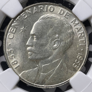 1953 Caribbean Jose Marti 50 Centavos NGC MS63 Lot#G8925 Silver! Choice UNC!