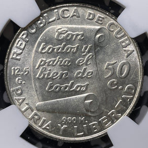 1953 Caribbean Jose Marti 50 Centavos NGC MS63 Lot#G8925 Silver! Choice UNC!