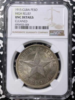 1915 Caribbean 1 Peso NGC Cleaned-UNC Details Lot#G8926 Silver! High Relief