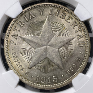 1915 Caribbean 1 Peso NGC Cleaned-UNC Details Lot#G8926 Silver! High Relief