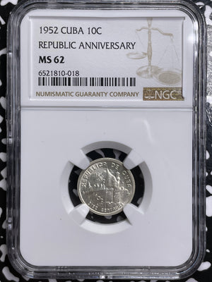 1952 Caribbean 10 Centavos NGC MS62 Lot#G4772 Silver! Nice UNC!