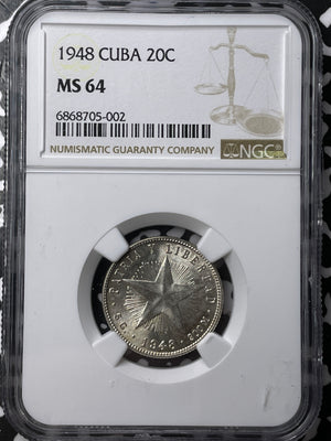 1948 Caribbean 20 Centavos NGC MS64 Lot#6539 Silver! Choice UNC!