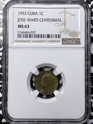 1953 Caribbean 1 Centavo NGC MS63 Lot#G5741 Choice UNC! Jose Marti