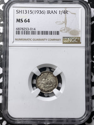 SH 1315 (1936) 1/4 Rial NGC MS64 Lot#G7225 Silver! Choice UNC!