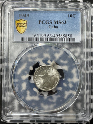 1949 Caribbean 10 Centavos PCGS MS63 Lot#G7566 Silver! Choice UNC!