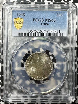 1948 Caribbean 20 Centavos PCGS MS63 Lot#G7567 Silver! Choice UNC!