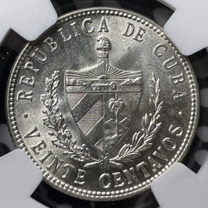 1948 Caribbean 20 Centavos NGC MS64 Lot#6539 Silver! Choice UNC!