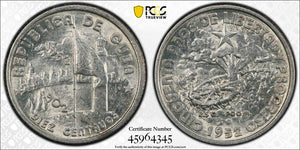 1952 Caribbean 10 Centavos PCGS MS63 Lot#G3793 Silver! Choice UNC!