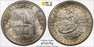 1952 Caribbean 20 Centavos PCGS MS62 Lot#G3983 Silver! 50th Ann. Of Rep.