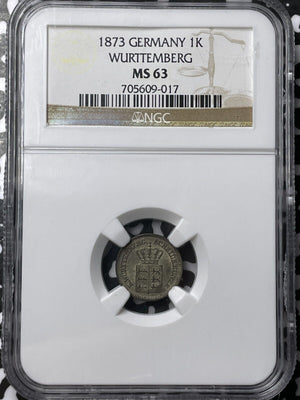 1873 Germany Wurttemberg 1 Kreuzer NGC MS63 Lot#G6241 Choice UNC!