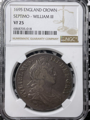 1695 Great Britain William III 1 Crown NGC VF25 Lot#G6551 Large Silver!
