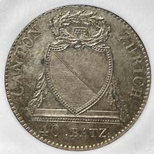 1813 Switzerland Zurich 40 Batzen NGC MS62 Lot#G4657 Silver! Nice UNC!