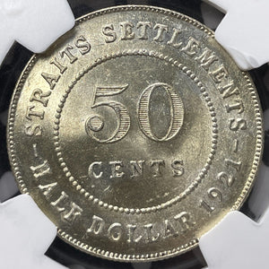 1921 Straits Settlements 50 Cents NGC MS65 Lot#G6683 Silver! Gem BU!
