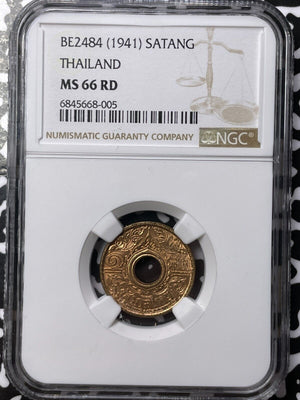 BE2484 (1941) Thailand 1 Satang NGC MS66RD Lot#G5408 Gem BU!