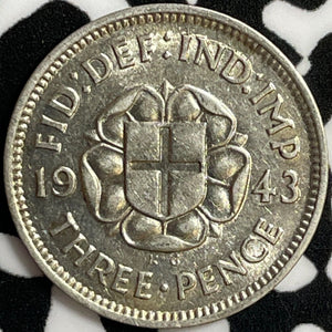 1943 Great Britain 3 Pence Threepence Lot#D2797 Silver! High Grade! Beautiful!