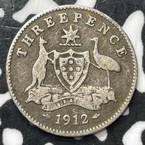 1912 Australia 3 Pence Threepence Lot#D4448 Silver!