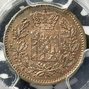 1865 Germany Bavaria 1 Pfennig PCGS MS63RB Lot#G6326 Choice UNC!