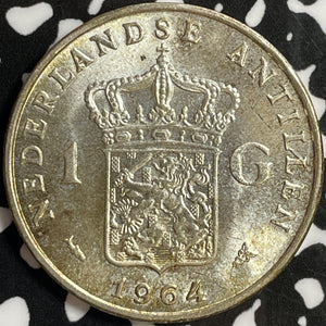 1964 Netherlands Antilles 1 Gulden Lot#D3057 Silver! High Grade! Beautiful!