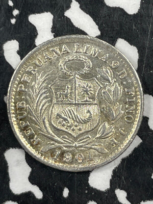 1901 Peru 1/2 Dinero Half Dinero Lot#M2164 Silver! High Grade! Beautiful!