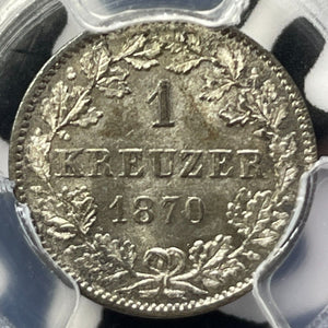 1870 Germany Wurttemberg 1 Kreuzer PCGS MS65 Lot#G5805 Gem BU!