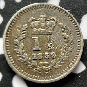 1839 Great Britain 1 1/2 Pence Lot#D4029 Silver!