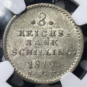1819-IFF Denmark Schleswig-Holstein 8 Schilling NGC AU58 Lot#G6492 Silver!