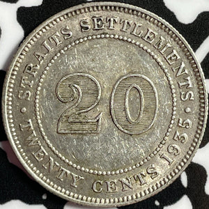 1935 Straits Settlements 20 Cents Lot#D5098 Silver! Nice!