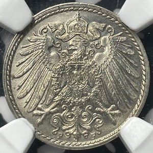 1910-F Germany 5 Pfennig NGC MS65 Lot#G6267 Gem BU! Solo Top Graded!