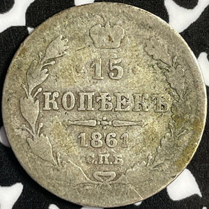 1861 Russia 15 Kopeks Lot#D5467 Silver!