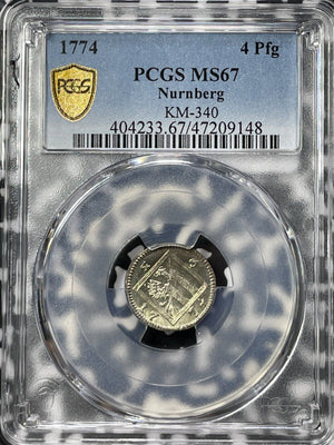 1774 Germany Nurnberg 4 Pfennig PCGS MS67 Lot#G5459 Silver! Top Graded! KM#340