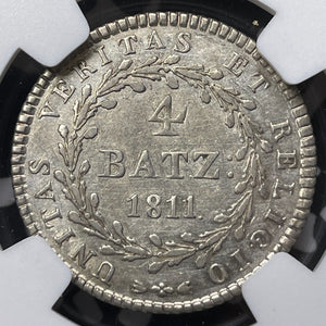 1811 Switzerland Uri 4 Batzen NGC AU53 Lot#G6814 Silver! 3,510 Minted!