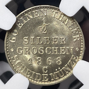 1868-C Germany Prussia 1/2 Groschen NGC MS67 Lot#G5323 Silver! Gem BU! Key Date!