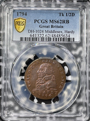 1794 G.B Middlesex T. Hardy 1/2 Penny Conder Token PCGS MS62RB Lot#G5926